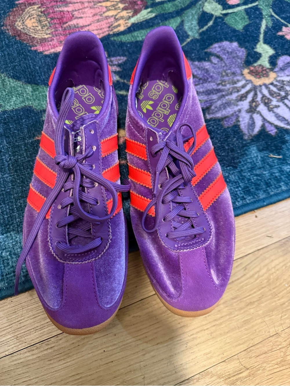 adidas Purple Suede Sneakers with Bright Red Stripes